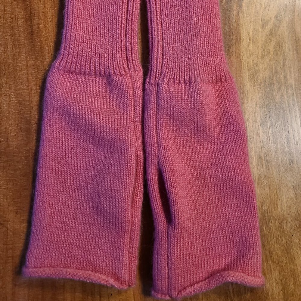 Bright pink angora fingerless gloves